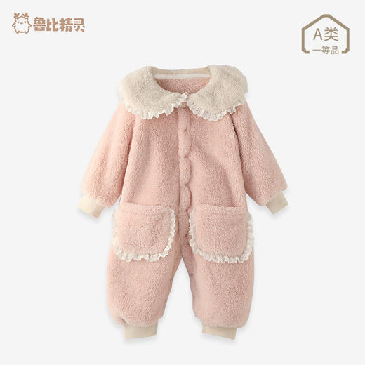 【珊瑚绒连体衣！亲肤柔软】婴儿爬服宝宝连体衣，花边宽松棉服冬季加厚外出服婴童哈衣服，精致美观  蕾丝花边点缀更洋气 hh 商品图4