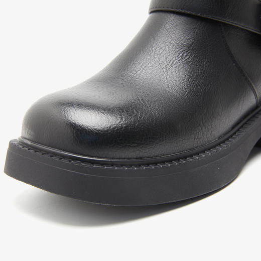 西遇中筒骑士靴女新款秋冬宽筒搭扣马丁靴黑色方头厚底短靴子20034162 商品图5