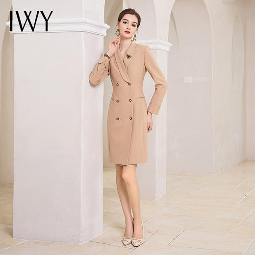 IWY/时尚高端卡其色双排扣连衣裙设计感职业西装裙Q1004 商品图2