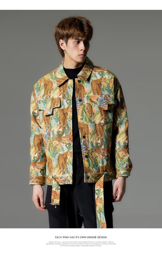 PINLI品立春季新品提花翻领夹克复古潮牌宽松休闲茄克外套男B233104109 商品图8