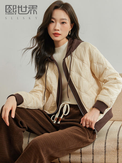 【99元福袋，不支持退换】熙世界假两件撞色连帽棉衣棉服女冬季新款高级感小个子短外套 商品图0