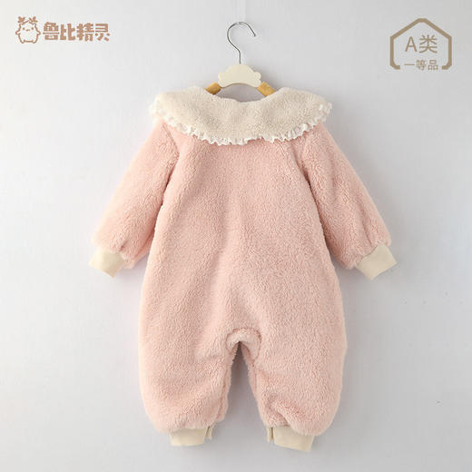 【珊瑚绒连体衣！亲肤柔软】婴儿爬服宝宝连体衣，花边宽松棉服冬季加厚外出服婴童哈衣服，精致美观  蕾丝花边点缀更洋气 hh 商品图3