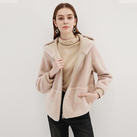 EITIE爱特爱冬季通勤修身纯色连帽毛呢外套7203911 商品图2