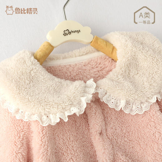 【珊瑚绒连体衣！亲肤柔软】婴儿爬服宝宝连体衣，花边宽松棉服冬季加厚外出服婴童哈衣服，精致美观  蕾丝花边点缀更洋气 hh 商品图1