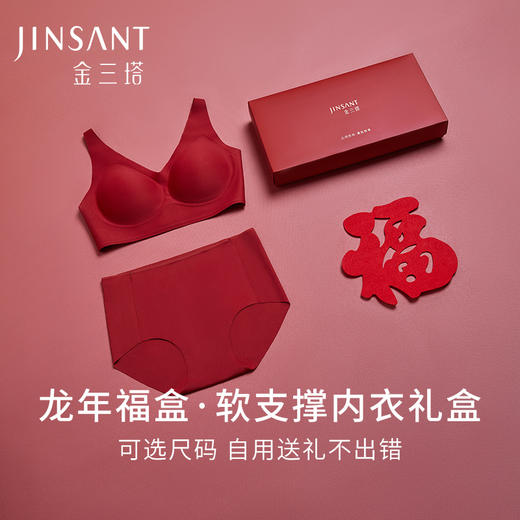 【红色舒适软支撑】桑蚕丝内里高弹文胸内裤套红色内衣本命年新年礼 商品图0