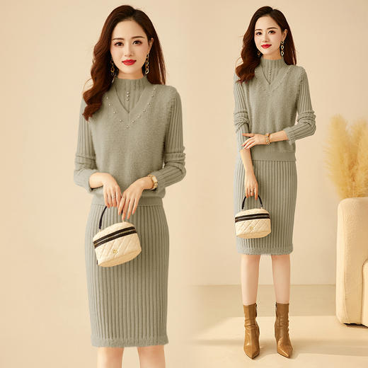 秋冬新款，洋气马海毛重工订钻大v领马甲显瘦百搭两件套HR-YBER351 商品图4