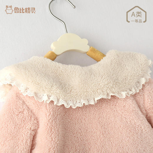 【珊瑚绒连体衣！亲肤柔软】婴儿爬服宝宝连体衣，花边宽松棉服冬季加厚外出服婴童哈衣服，精致美观  蕾丝花边点缀更洋气 hh 商品图2