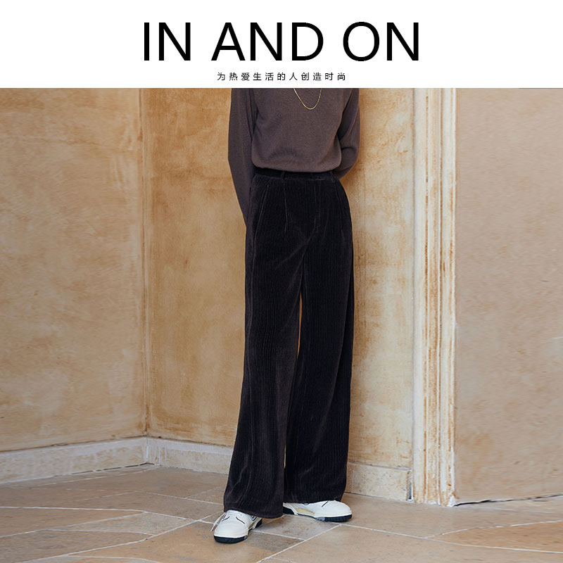 IN AND ON 秋冬保暖加厚雪尼尔休闲褶裥宽腿裤53565