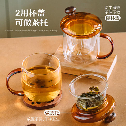 树可蘑菇头玻璃杯高硼硅杯子茶水分离牛奶果汁泡茶耐高温吸管水杯 商品图4