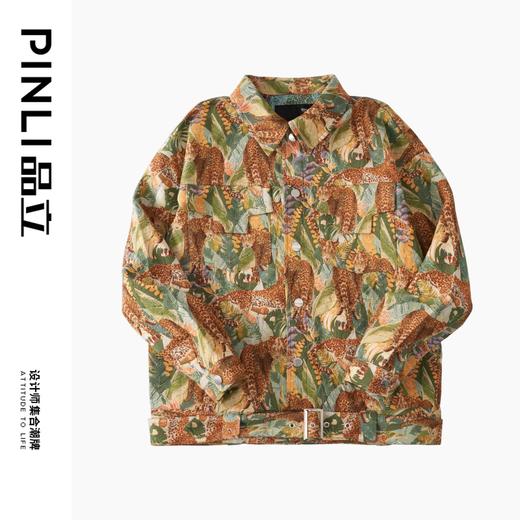 PINLI品立春季新品提花翻领夹克复古潮牌宽松休闲茄克外套男B233104109 商品图3