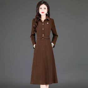 秋冬新款，厚款连衣裙女高腰连衣裙时尚气质妈妈装气质中长裙QYM-TYH-239088-2-Y