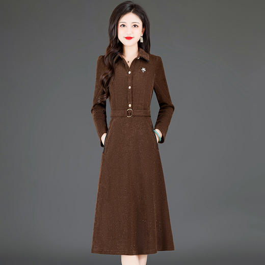 秋冬新款，厚款连衣裙女高腰连衣裙时尚气质妈妈装气质中长裙QYM-TYH-239088-2-Y 商品图0