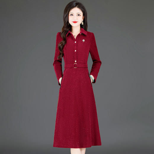 秋冬新款，厚款连衣裙女高腰连衣裙时尚气质妈妈装气质中长裙QYM-TYH-239088-2-Y 商品图4