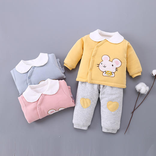 婴儿秋冬加棉分体套装 无骨0-1岁 商品图0