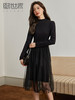 【年终特卖】熙世界半高领针织拼接网纱连衣裙女2025秋冬新款赫本风打底小黑裙 商品缩略图0