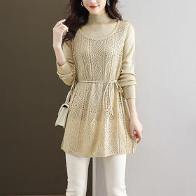 CC28-6690秋冬毛衣针织背心两件套女中长款时尚洋气外穿半高领内搭打底衫女