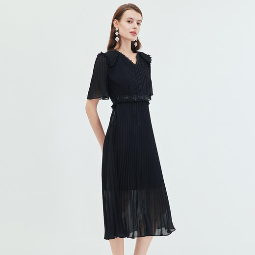 EITIE爱特爱夏季时尚纯色显瘦法式气质优雅百褶收腰连衣裙7077704J 商品图2