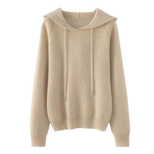 【双11】秋冬加厚菱形连帽女卫衣宽松外穿长袖格内搭打底衫带帽毛衣QH-RY380 商品图4