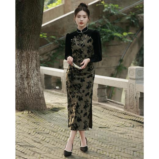 【双11】秋季新款复古气质民国风丝绒改良日常新式显瘦旗袍裙BJS-8603 商品图1