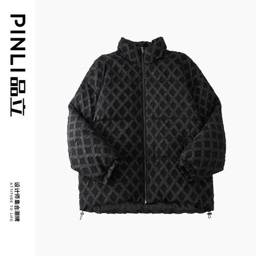 PINLI品立秋冬新品华夫格立领羽绒服潮牌短款加厚面包服外套B233208089 商品图3