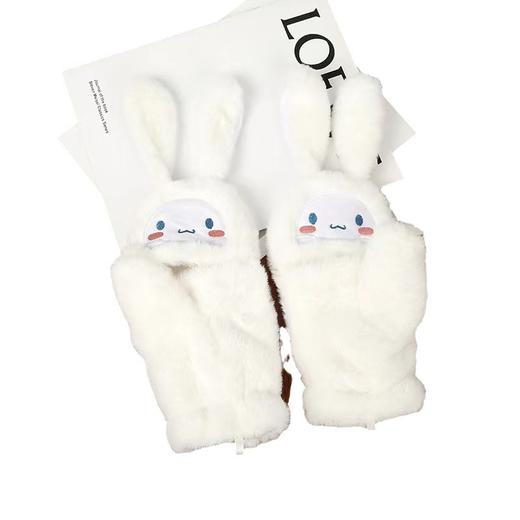 【2023秋冬好物】韩版手套女冬季网红可爱玉桂狗保暖防寒ins学生毛绒翻盖全指手套 商品图4