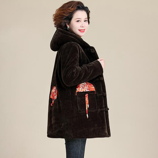 妈妈冬装新款加绒棉服，中长款宽松大码中老年女连帽加厚灯芯绒棉衣TYWF-A908HHJ2389 商品图1