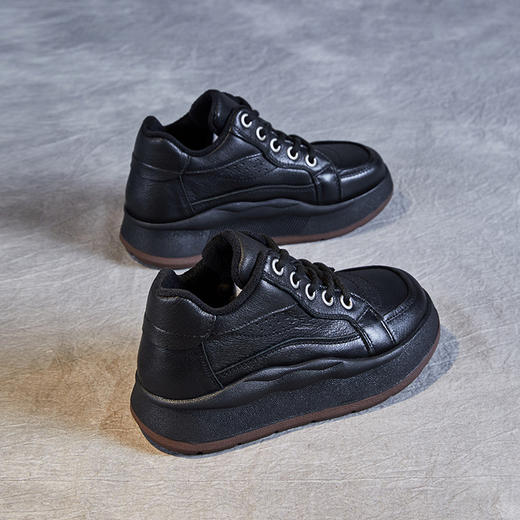 真皮加绒短靴，秋冬新款厚底复古高帮鞋百搭休闲马丁靴棉鞋ZM233546 商品图3