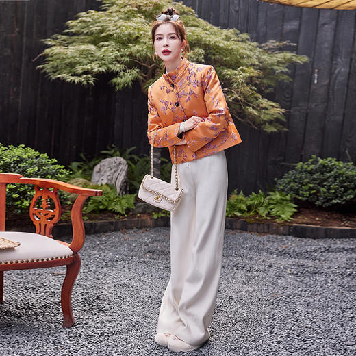 秋冬款新，中式提花料缎面小立领羽绒外套HR-SYY2378 商品图6