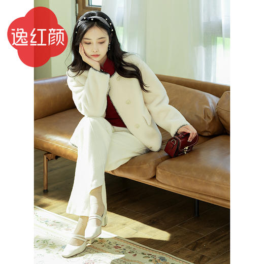 逸红颜柔羽2025年秋季新款旗袍外搭羊剪绒小香风外套圆领保暖百搭 商品图4