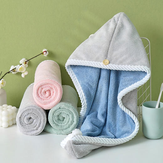 【买一送一，下单前200名再送毛巾一条】 双层珊瑚绒撞色干发帽 | 蓬松柔软 吸湿透气 不易掉毛 商品图2