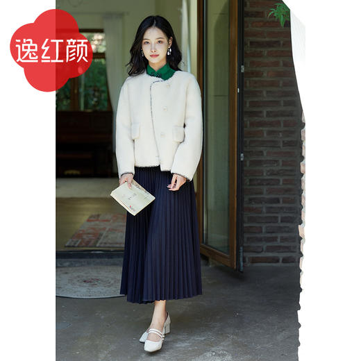 逸红颜柔羽2025年秋季新款旗袍外搭羊剪绒小香风外套圆领保暖百搭 商品图3