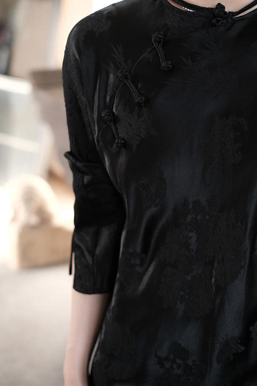 盛唐牡丹 |梅兰竹菊真丝冠乐皱斜襟旗袍裙 商品图11