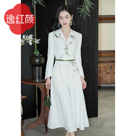 逸红颜华光陈数同款2025春季款新中式手工刺绣正装连衣裙优雅礼服 商品图3