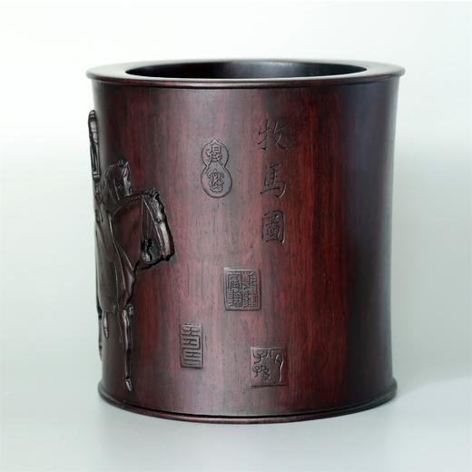 牧马图°黑檀大笔筒 商品图1