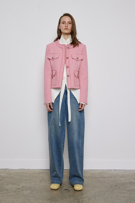 粗斜纹无领廓形外套 商品图0