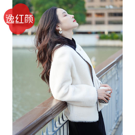 逸红颜柔羽2025年秋季新款旗袍外搭羊剪绒小香风外套圆领保暖百搭 商品图1