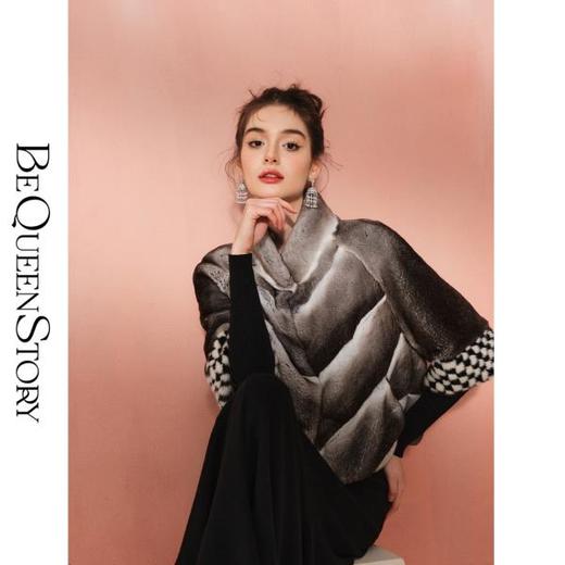 BeQueenStory【世纪龙猫】秋冬重工奢华设计感时尚水貂毛立领外套 商品图0