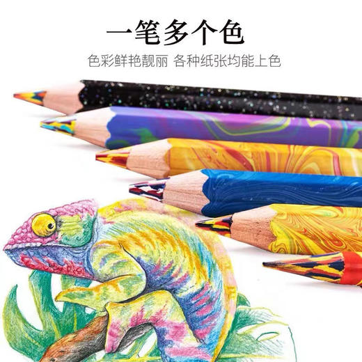网红彩虹铅笔魔幻迷彩铅笔一笔多色混色彩铅学生书写美术绘画笔 商品图1