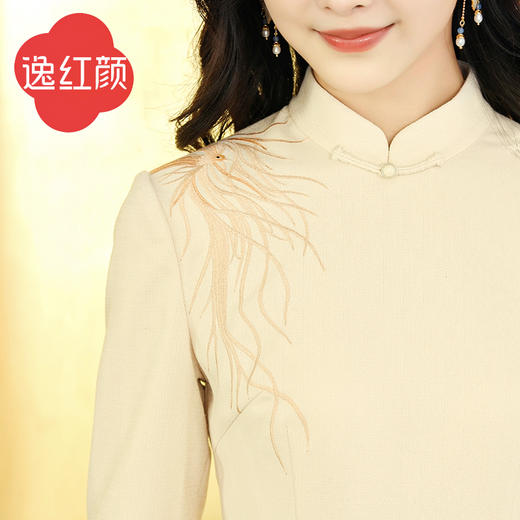 逸红颜 停云 2025秋冬新款A摆刺绣中式改良旗袍显瘦职业连衣裙女 商品图2