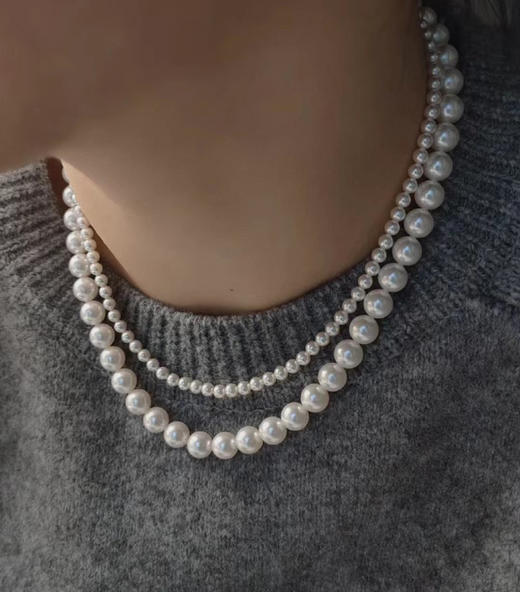 1028-8 赵丽颖同款双层珍珠项链 3-3.5mm和6-7mm黄金点位 超多搭配 很少量 商品图5