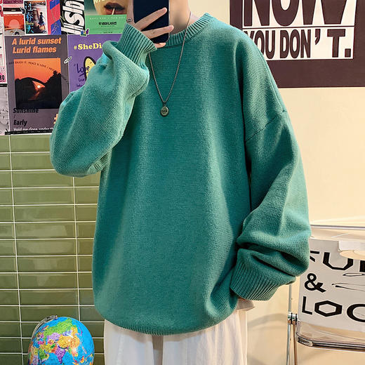 【日系纯色设计，简约时尚！】日系纯色针织打底衫，男女款BF风圆领宽松百搭学生情侣毛衣，多种颜色可选，百搭性强，让您随心搭配，展现个性风采lm 商品图10