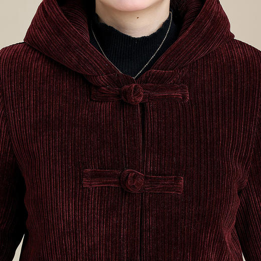 妈妈冬装新款加绒棉服，中长款宽松大码中老年女连帽加厚灯芯绒棉衣TYWF-A908HHJ2389 商品图2