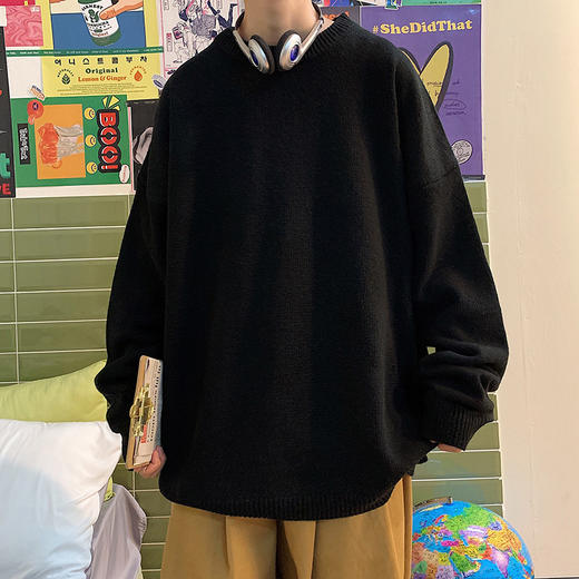 【日系纯色设计，简约时尚！】日系纯色针织打底衫，男女款BF风圆领宽松百搭学生情侣毛衣，多种颜色可选，百搭性强，让您随心搭配，展现个性风采lm 商品图6