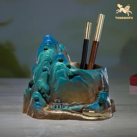 铜师傅《千里江山笔筒》家居饰品桌面客厅书房铜摆件送老师礼物
