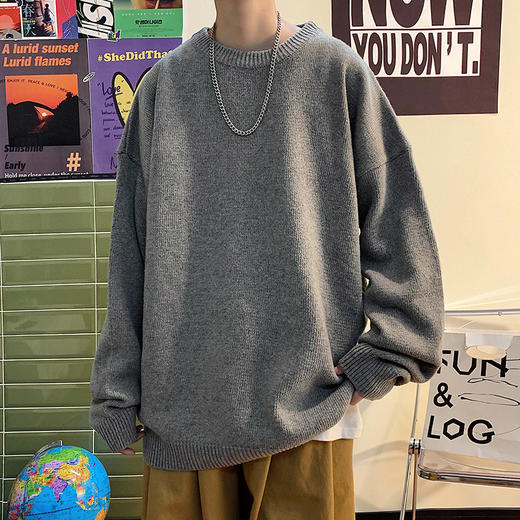 【日系纯色设计，简约时尚！】日系纯色针织打底衫，男女款BF风圆领宽松百搭学生情侣毛衣，多种颜色可选，百搭性强，让您随心搭配，展现个性风采lm 商品图7