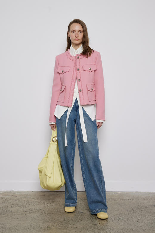 粗斜纹无领廓形外套 商品图1