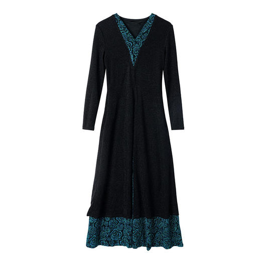 DD-秋冬新款时尚V领收腰针织假两件连衣裙 商品图4