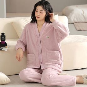 【法兰绒家居服套装】新款法兰绒两件套家居服 秋冬季加厚加绒睡衣珊瑚绒整夜锁温