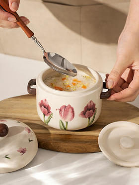 摩登主妇复古郁金香系列炖盅陶瓷带盖隔水炖罐蒸盅家用燕窝小汤盅