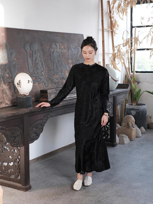 盛唐牡丹 |梅兰竹菊真丝冠乐皱斜襟旗袍裙 商品图8